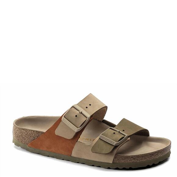 NEW BIRKENSTOCK women's arizona split nubuck leather sandals in sandcastle/khaki